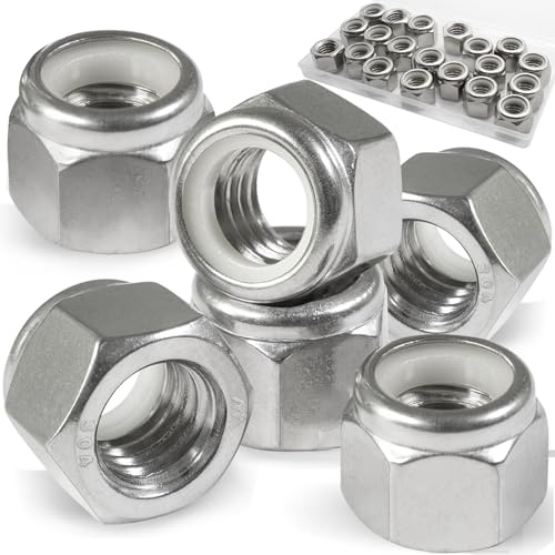 Vifmy 20 Pack 1/2-13 Inch Locknuts,304 (A2-70) Stainless Steel Nylon Insert Lock Nuts,Standard Inch Thread Nylock Nuts for Bolts