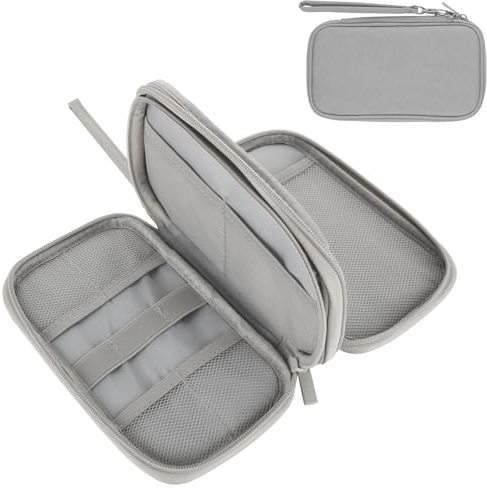 ASelected Elektroniska tillbehör organisationsväska tillbehörsväska dubbla lager förvaringsväska resekabel förvaringsväska USB-kabel laddare spelkort strömkabel (grå), Grå, Normal