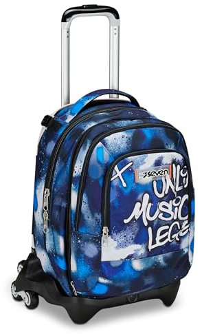 Seven Schulranzen Detach mit Trolley-Funktion, Rucksack mit Rollen, zum Ziehen, für Schule Sport Freizeit, ab 1. Klasse, 3 in 1, mit Trinkflaschenfach, mit kleinem Rucksack, für Kinder, blau