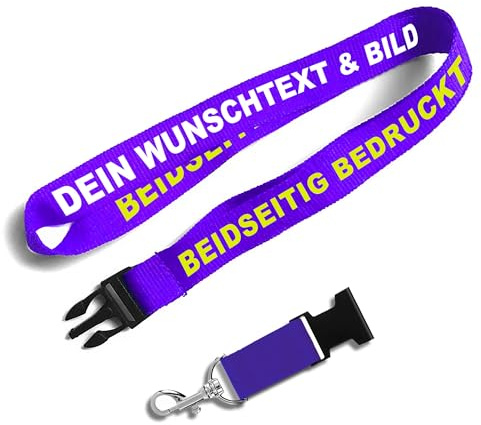 Kiwistar UG - Schlüsselband 25 mm - lila - beidseitig bedruckt mit Ihrem eigenen Schriftzug und Foto - individuell personalisiert - Lanyards Geschenkartikel Wunschtext