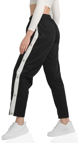 Kendindza Knopfhose Reha Hose Damen seitlich zu öffnen Jogginghose mit Druckknöpfen Relaxhose Damen Sporthose Damen Lang Trainingshose Damen Lang Freizeithose Damen Schwarz - 3XL