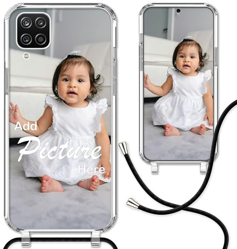 CoverHeld Handyhülle Kompatibel Mit Samsung Galaxy A12 - Silikon Hülle Mit Schwarzem Band Selbst Gestalten - Personalisierbare Handykette Kordel