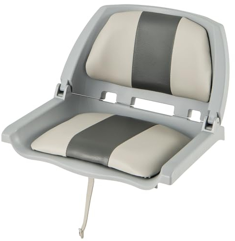 COSTWAY Folding Boat Seat, Low Back Upholstered Boat Chair with Mounting Hardware, Fold-down Boat Captain Chair for Fishing Boat, Sightseeing Boat, Speedboat & Canoe
