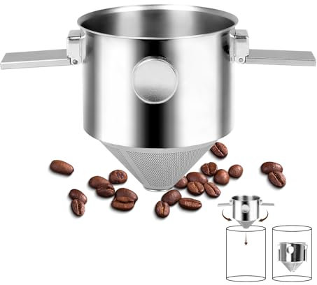 Foyucool Filtro de Café Reutilizable de Acero Inoxidable, Filtros Cafetera Goteo Plegable, Sin Papeles Filtros, Filtro de Malla Doble, Fácil de Limpiar, para Viajes, Camping y Oficina