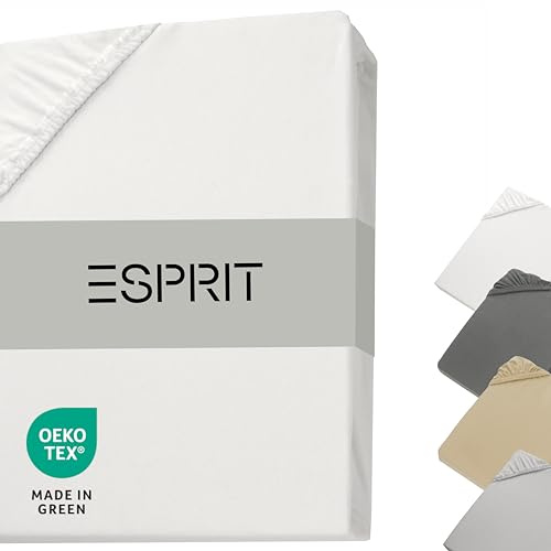 Esprit Spannbettlaken 90x200cm Baumwolle Jersey bis Bettlaken 120x200cm weiß - Spannbetttuch 100x200 für Boxspringbett & Kinder in Hotelqualität & bis 30 cm hohe Matratzen - atmungsaktiv & ÖkoTex