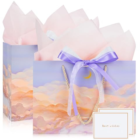 Mifferer Geschenktüten,2pcs Papier Geschenktüten mit Taschentuch und Karten | Geschenktüt für Frauen, Mädchen, Brautjungfern, Geburtstage, Valentinstag und Hochzeitsfeiern
