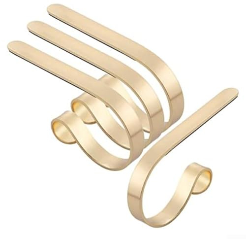 4 Stück Weihnachtsstrumpf-Kaminhaken, Ständer, Kaminaufsatz, Metall, Strumpfhaken (Gold)