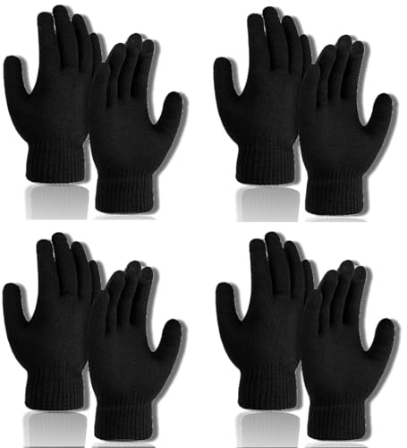 YCZARD 4Pairs Winter Warm Gloves for Men Women, Thermal Glove Warm Knitted Gloves Magic Glove – Ideal Winter Spring Wear – Indoor And Outdoor– Black