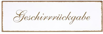 Dekolando Deko Türschild - Geschirrrückgabe - Schild 150 x 50 mm - Schilder Türschilder Namensschilder Wohnung selbstklebend Holzschild Tür Holzschilder