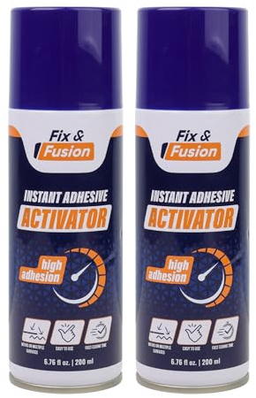 FIX & FUSION 200 ml Aktivatorspray, Soforthärtungsbeschleuniger für Cyanacrylat (CA)-Sekundenkleber für Holz, Kunststoff, Gummi, Granit sowie Heimwerker und, beschleunigt die Klebkraft, 2 Pack