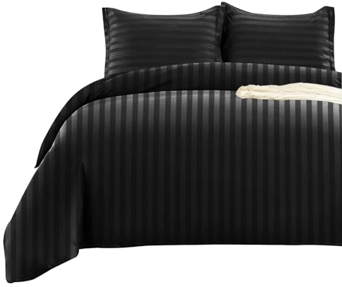 BedLooms Single Duvet Cover Set Reversible Satin Stripes Duvet Covers Soft Breathable Bedding Set with 1 Pillow Case (Stripe Black 135x200 cm)