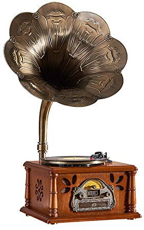 CAFIEDR Giradischi retrò, Giradischi retrò grammofono Altoparlante Antico Giradischi Vinile Bluetooth USB Radio Vintage o(Marrone 43x35x88cm)