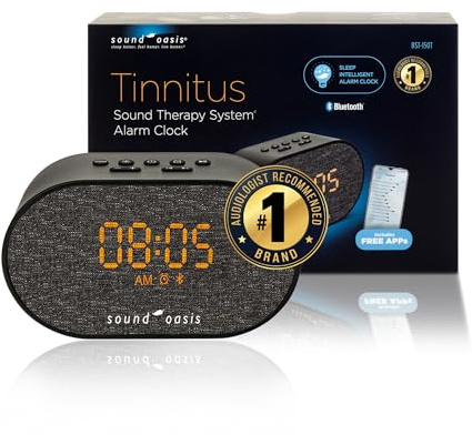 Sound Oasis® Bluetooth Tinnitus Sound Therapy System Alarm Clock - Sleep Better, Manage and Mask Tinnitus, 30 Built-in Sounds for Tinnitus Relief, Sleep-Friendly Lighting, Travel Friendly (BST-150T)