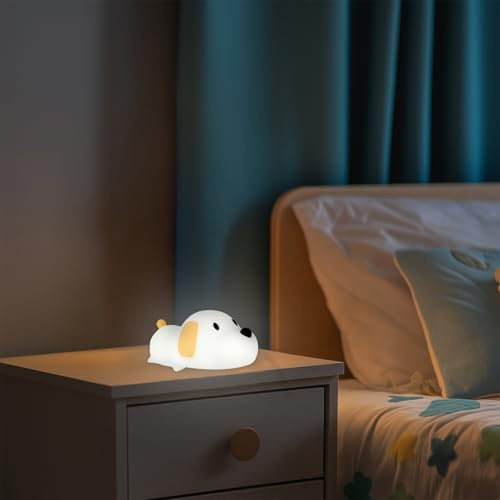 M mimotec - Lámpara de Mesita de Noche Táctil Infantil LED Dogg, Temperatura Cálida 3000K + Temperatura Fría 6000K, Diseño original con Acabado Opal, ideal para niños. LM9208