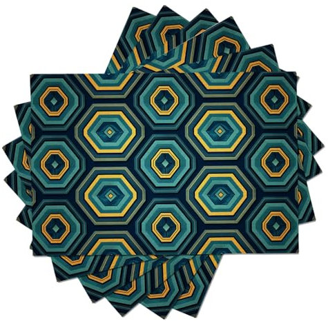 6 Pezzi Sottopiatti Moderno Geometrico, Moda Creativo, Tovagliette Lavabili, 30 x 45 cm Tovagliette Rettangolari Stampate in Lino, Adatto a cucina, soggiorno, sala da pranzo, bar