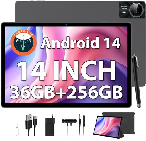 PIXPEAK 2.5K Tableta 14 Pulgadas, 4G Lte/5G WiFi, INCELL 2240 x 1400 FHD, 11580mAh, 36GB RAM, 256GB ROM (Extensión 2TB), Android 14.0, Octa-Core, 13MP+8MP, Tablet con Custodia/GPS/Bluet 5.0 (Gris)