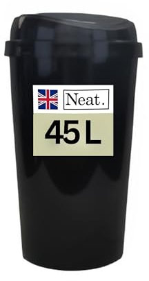 Neat. 45L Large Recycling Bin for Kitchen with Touch Top Lid, Colour-Coded Lid for Easy Waste Sorting, Durable Plastic Waste Bin for Kitchen, Office, Home & Commercial Use, Black, Pack 1