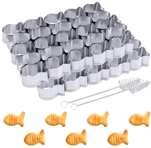 URROMA 2 Set Cookie Cutter Molds,Mini Gold Fish Stainless Steels Cracker Cutters Biscuit Baking Tool with Cleaning Brush for Biscuit DIY Baking