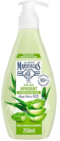 Le Petit Marseillais - Lait Soin Apaisant (Flacon-Pompe de 250 Ml) – Lait Corps pour Peaux Sèches et Sensibles – Lait Corporel Hydratation 48H à l'Aloe Vera Bio