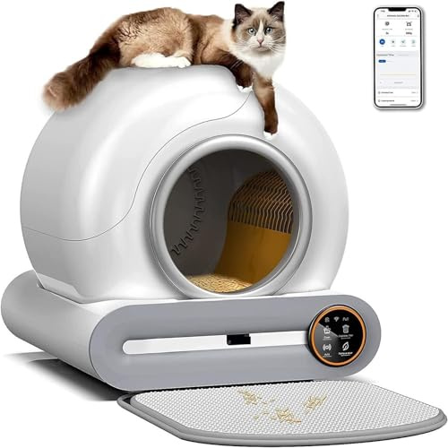 Lettiera automatica autopulente per gatti con controllo tramite app, design salvaspazio, deodorante ionico, grande capacità 65 l + 9 l, con tappetino