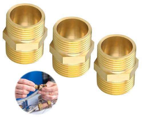 3 Piezas Machón Reducido de Latón, 3/8 Pulgada Latón Macho Hex Nipple Fitting Doble Rosca Boquilla Reductora Boquilla Doble Latóns para Conexión de Tubería Sistemas de Calefacción y Agua