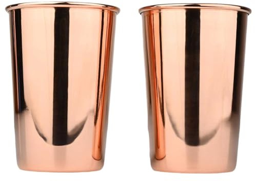 ANCIENTIMPEX Lot de 2 verres à eau ayurvédiques en cuivre pur de 300 ml - Fabriqués à la main - Stimulant la santé pour la digestion et l'immunité - Idéal pour la maison et le bureau
