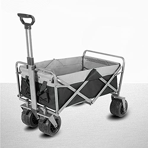 Chariot de plage portable – Chariot pliable avec grandes roues réglables pour l'extérieur, le shopping et le camping – Chariot de plage robuste pour un transport facile
