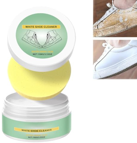 Vit sneakersrengörare, vit canvas skorengörare, vattenfri vit skorengöringskräm med svamp, rengöringskräm och multifunktionell fläckborttagare