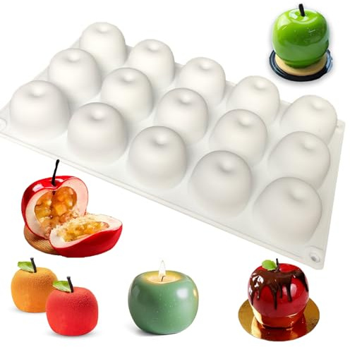 Moule en silicone 3D en forme de pomme - moule trompe l'oeil fruit Pour 15 cavités - Anti-adhésif - Pour boules de chocolat, gâteaux, mousse de dôme, pâtisseries, pudding - Diamètre : 43 mm - Blanc 1