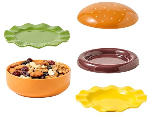 Set di piatti per hamburger | stoviglie impilabili in ceramica – piccole ciotole per la colazione, per feste, ospite, pianificatori di eventi, cuochi hobby, cene in famiglia, all'aperto, picnic