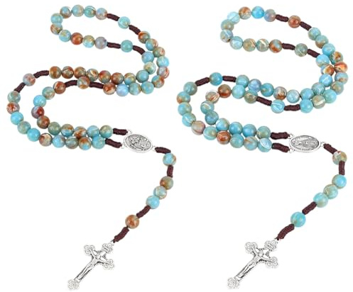 UNICRAFTALE 2Pcs Chapelets Catholiques Collier 61.5cm Perles Acryliques Collier Catholique pour Femmes Chapelets Tressés Main avec Croix Curcifix en Argent Vieilli pour Cadeaux Chrétiens Catholiques