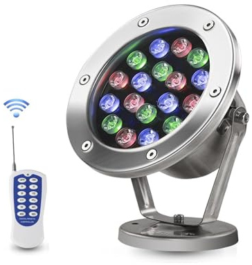 THEGA Luces RGB Subacuáticas para Estanques - Luz LED Sumergible para Fuentes, Foco Subacuático De Bajo Voltaje 24V IP68, Resistente Al Agua, Rotación Ajustable De 180°,(White Light,24W)