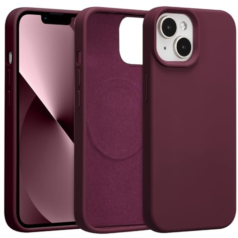 UCASONG Magnetisk iPhone 15-fodral, 6,1 tum, i flytande silikon, kompatibelt med MagSafe, snygg enfärgad skyddsfodral, mjukt, slätt, matt, stötdämpande, plommon