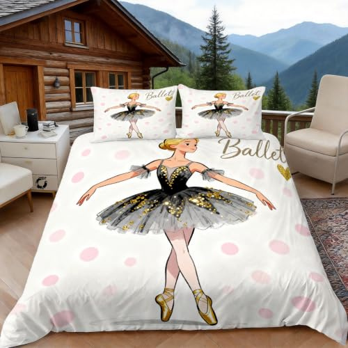 Funda Nordica Cama 135/150 Bailarín/Bailarina de Ballet 3D Fundas Nordicas Patrón de Dibujos Animados 3pcs Ropa de Cama Microfibra Suave Funda Nordica 220 x 240 y 2 Funda de Almohada 50x80 cm