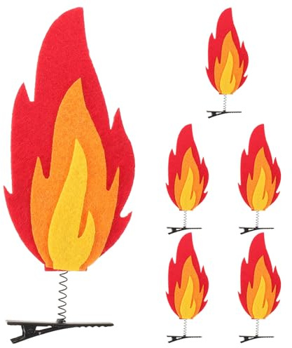 TEHAUX 6 Pièces Barrette Cheveux Rouge en Feutre et Fer Prise Antidérapante et Fixation Sécurisée, Accessoire Coiffure Flamme Unique pour Anniversaires et Cosplay