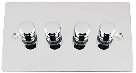 Light Dimmer Switch 4 Gang 2Way 10A -Push On Off 400W -Polished Chrome -Flat