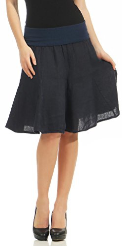 Malito Damen Leinenrock mit Stretchbund | Schlichter Glockenrock | Sommerrock in Uni Farben | Minirock - Rock 1580 (dunkelblau)