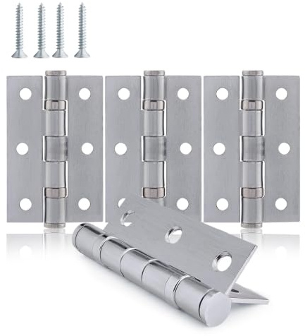 XFORT 3 Inch (75mm) Ball Bearing Door Hinges in Satin Chrome, Internal Door Hinges for Wooden Doors - 4 Pack