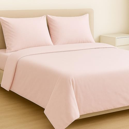MAXIME MAISON - Bettlaken Set Baumwolle (4 Teilige, Cipria) für Allergiker geeignet, 1 Spannbettlaken 180x200cm, 1 Bettlaken 240x285cm und 2 Kissenbezüge 52x82cm (BETTBEZUG Nicht ENTHALTEN)