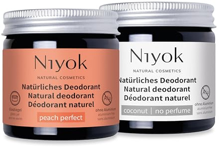 Niyok 2-in-1 Deocreme Set Peach Perfect & Kokos ohne Parfum | 2 aluminiumfreie Naturkosmetik mit Sheabutter und Kokosöl in den Varianten Peach Perfect und Kokos ohne Parfum