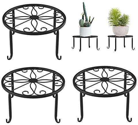 BoloShine Blumenhocker Pflanzenständer, 3 Stück Blumenständer Metall Schwarz, Schmiedeeisen, Rund Pflanzgefäß Flowerpot Basis für Innen-Balkon Outdoor Garten