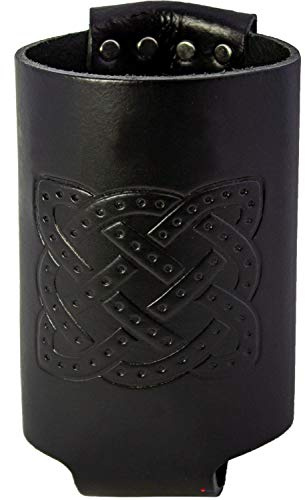 I LUV LTD Leather Bottle Holder Clip on Celtic Knot Design Black Leather, Party Concert Beer Soft Drinks