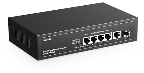 YuLinca 6 Port Gigabit PoE Switch, 4 PoE 1 Uplink 1 SFP, 100/1000Mbps, IEEE802.3af/at, Max 65W, VLAN basé sur Les Ports, Extension PoE 250m, commutateur Ethernet Non géré sans Ventilateur