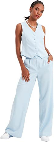 TRENDYOL Damen Wide Leg Hose Pants, Light Blue, 34 EU