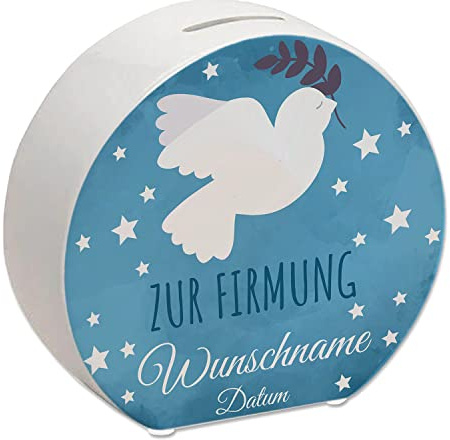 Geschenk Spardose zur Konfirmation Kommunion Firmung oder Taufe - personalisiert mit deinem Namen - um Geld an Kinder zu verschenken und die Verbundenheit zu Gott mit einem Präsent zu feiern