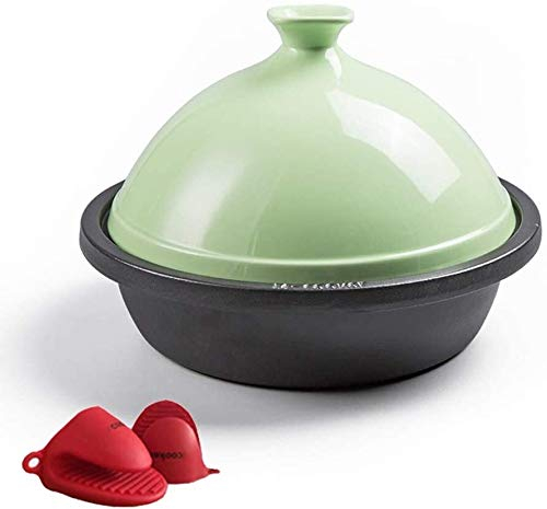 MXXHFC Casserole Cast Iron Pot, 30Cm Tajine with Enameled Cast Iron Base and Cone-Shaped Lid for Different Cooking Styles - Best Gift Cast Iron Casserole (Color : Green) (Green)