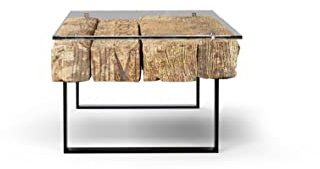 REMORSE Table basse de salon en bois naturel verre et fer. Table basse à café Asmara 110.