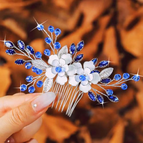 IYOU Haarschmuck Hochzeit Blau Haarkamm Braut Blumen für Damen