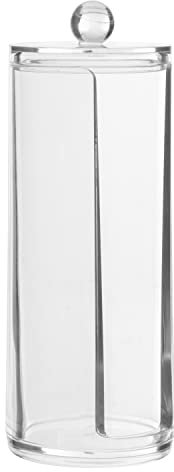 H HANSEL Home Dispensador Redondo y Contenedor de Algodón para Desmaquillantes, Algodonero Transparente, 7.5 x 20 cm