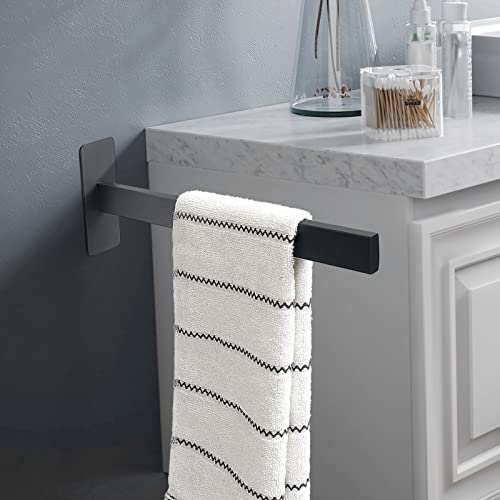 Qiannhee Toallero negro sin taladrar, 40 cm, autoadhesivo, acero inoxidable, SUS304, montaje en pared, toallero rectangular, para baño, cocina, etc.